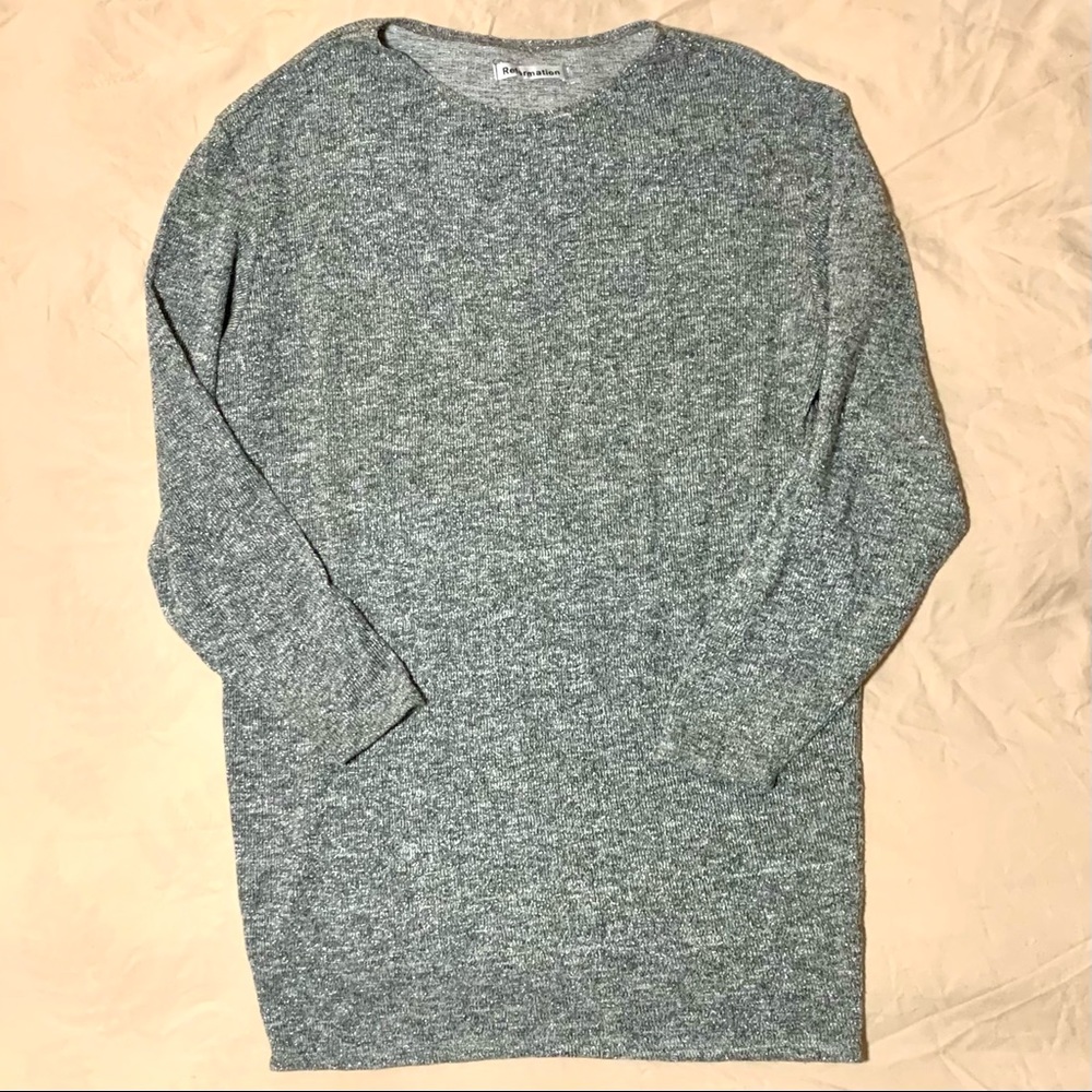 Reformation Knit Top Tunic Sweater Marled Metallic Silver XS Sustainable Heather